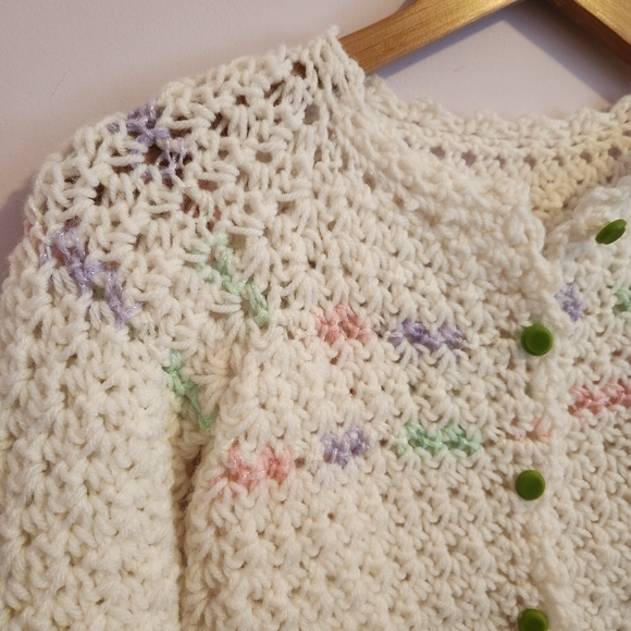 Handmade Handknitted Little Girls Pastel Button Cardigan Sweater - Picture 8 of 12